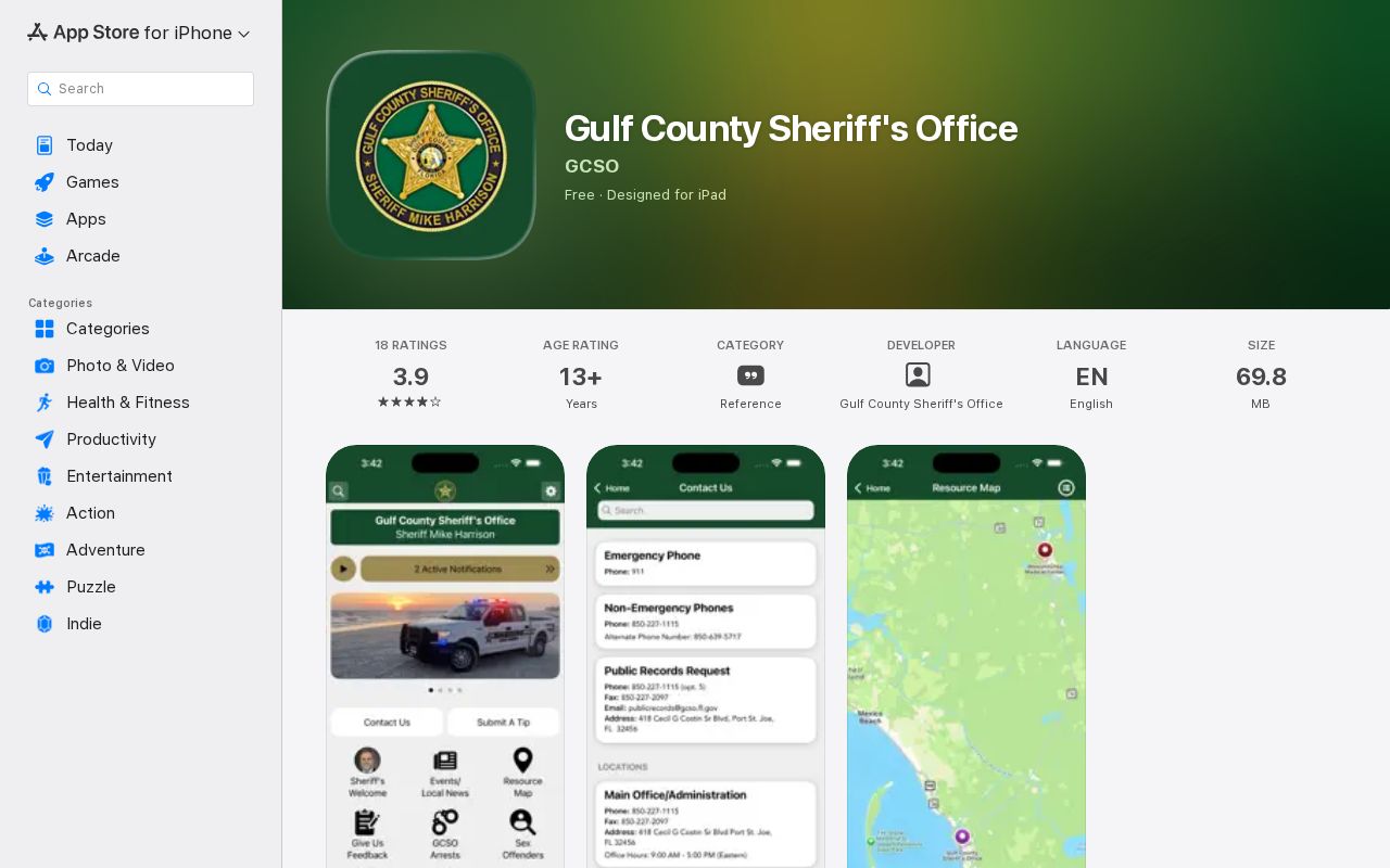 Official sheriff app listing for Gulf County current custody search