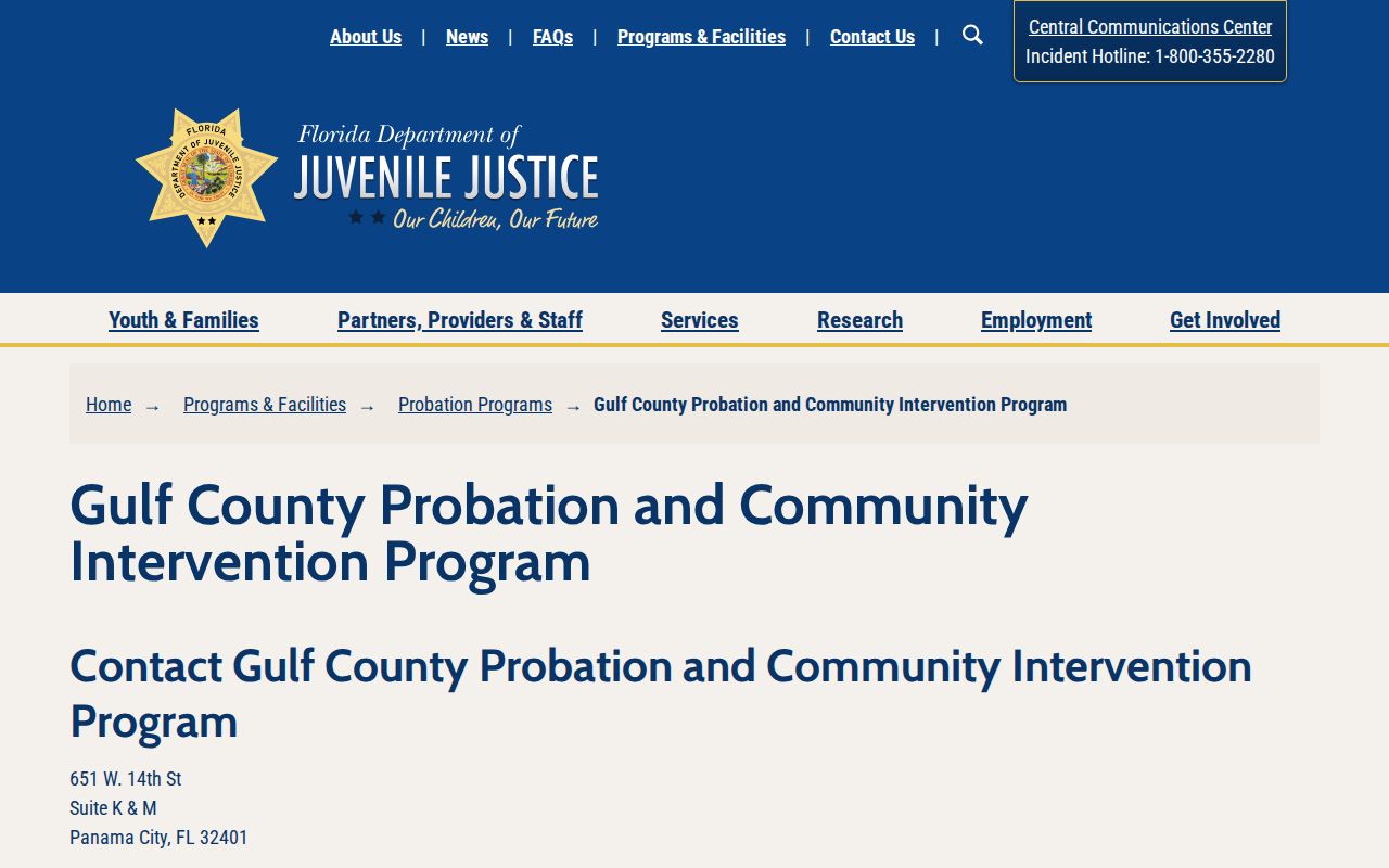 DJJ Gulf County probation follow-up after Bay Regional youth release
