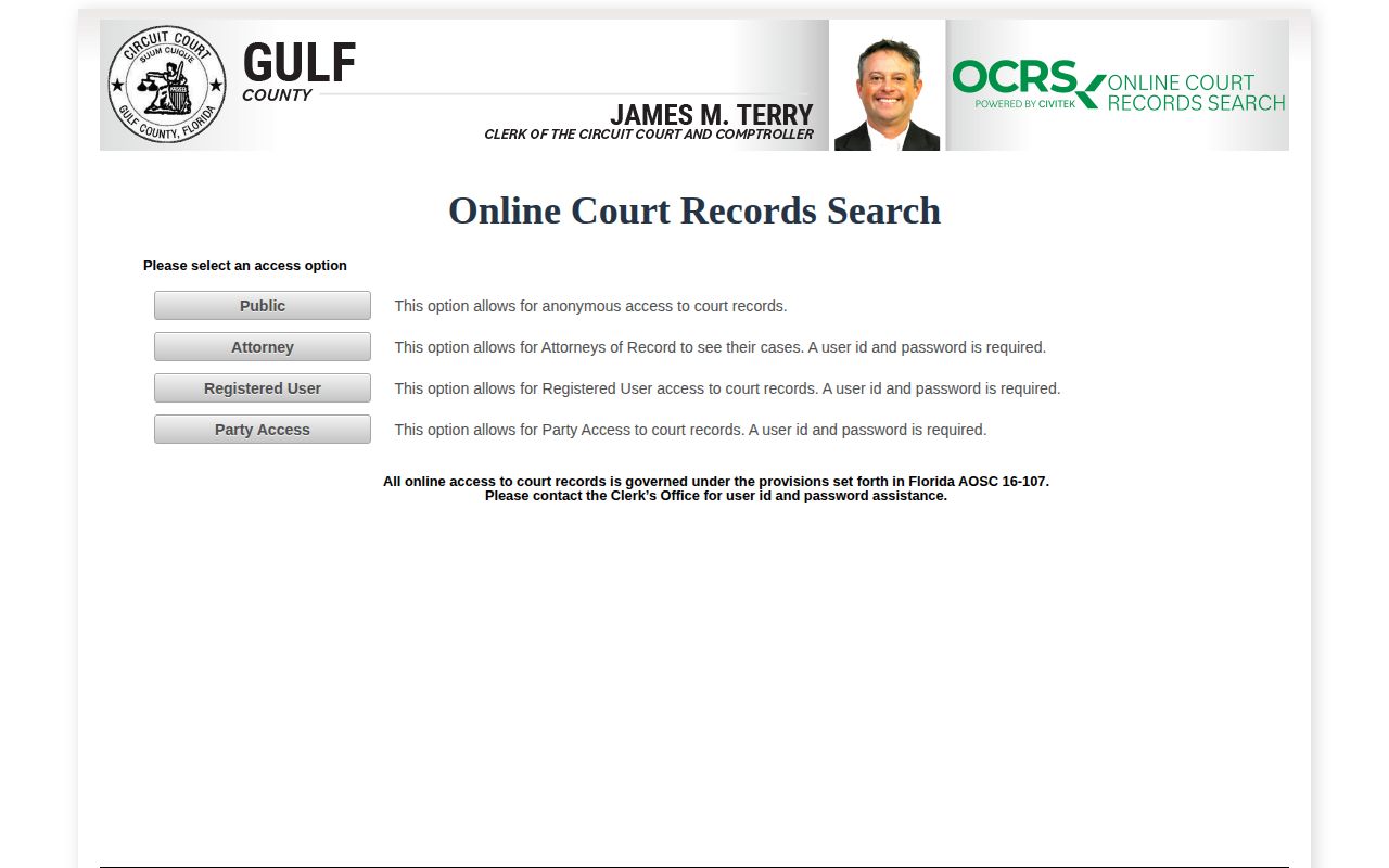Gulf County release court record public access choices