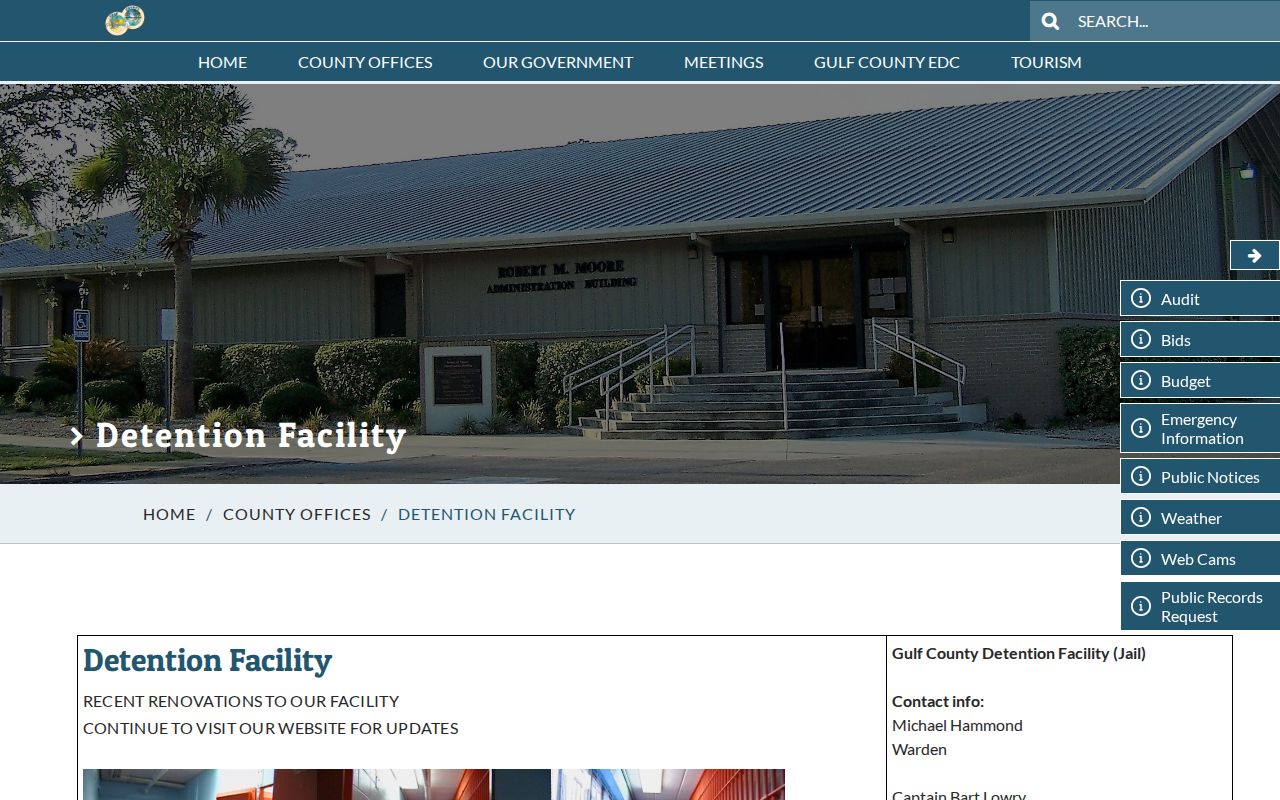 Gulf County Detention Facility release contact page