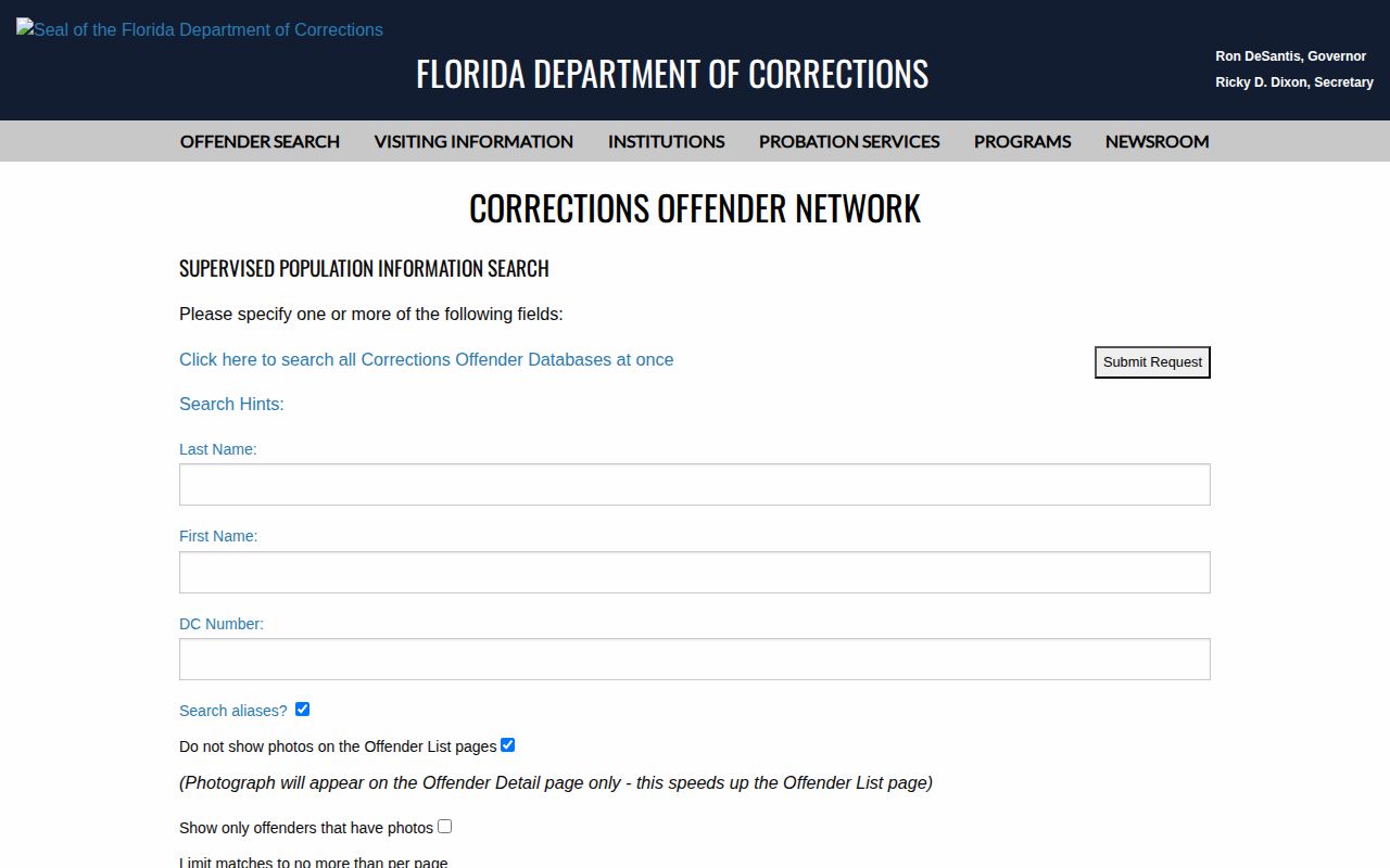 Florida supervised population search for Gulf County parole and probation verification