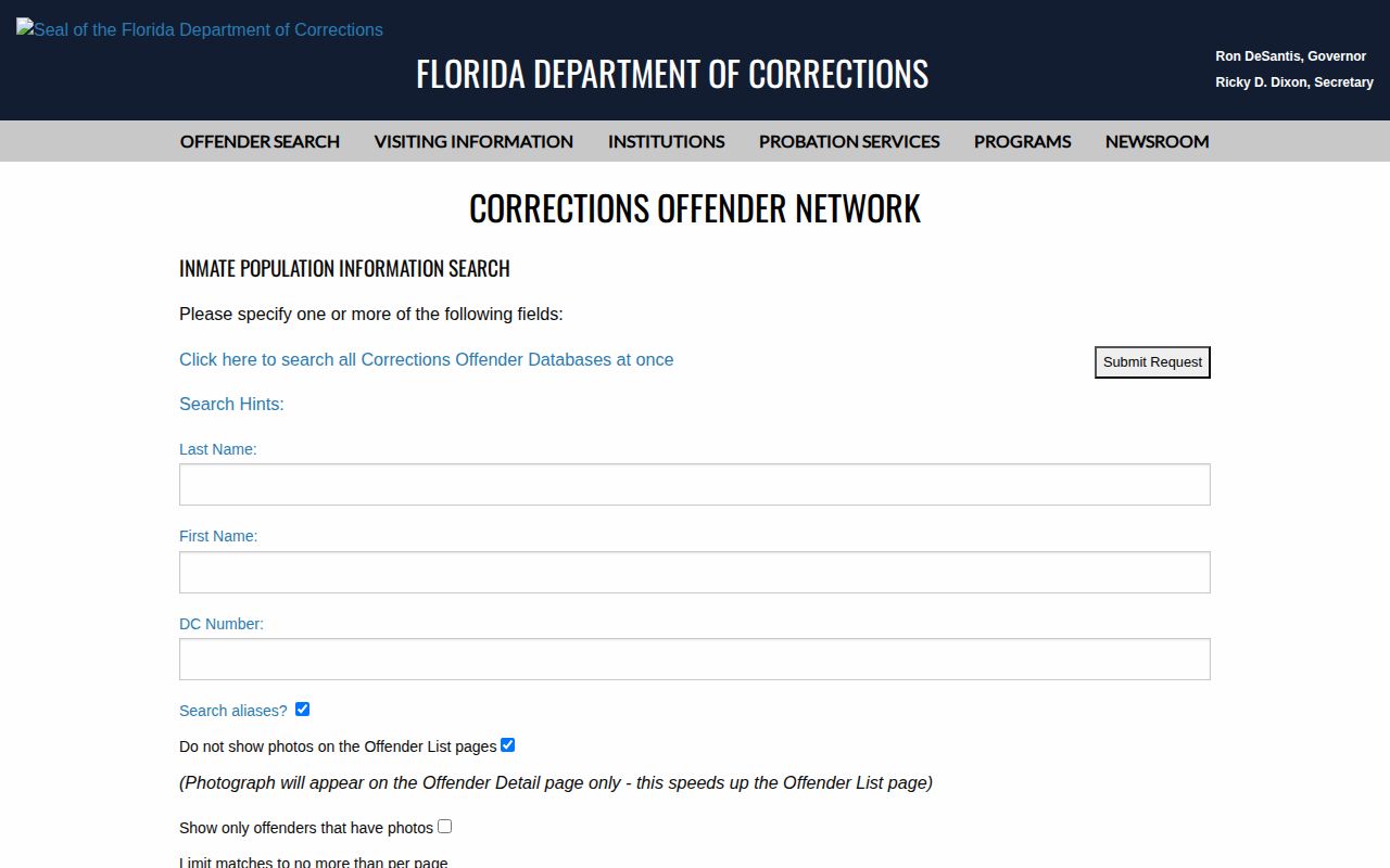 FDC current population search for Gulf Correctional Institution custody records
