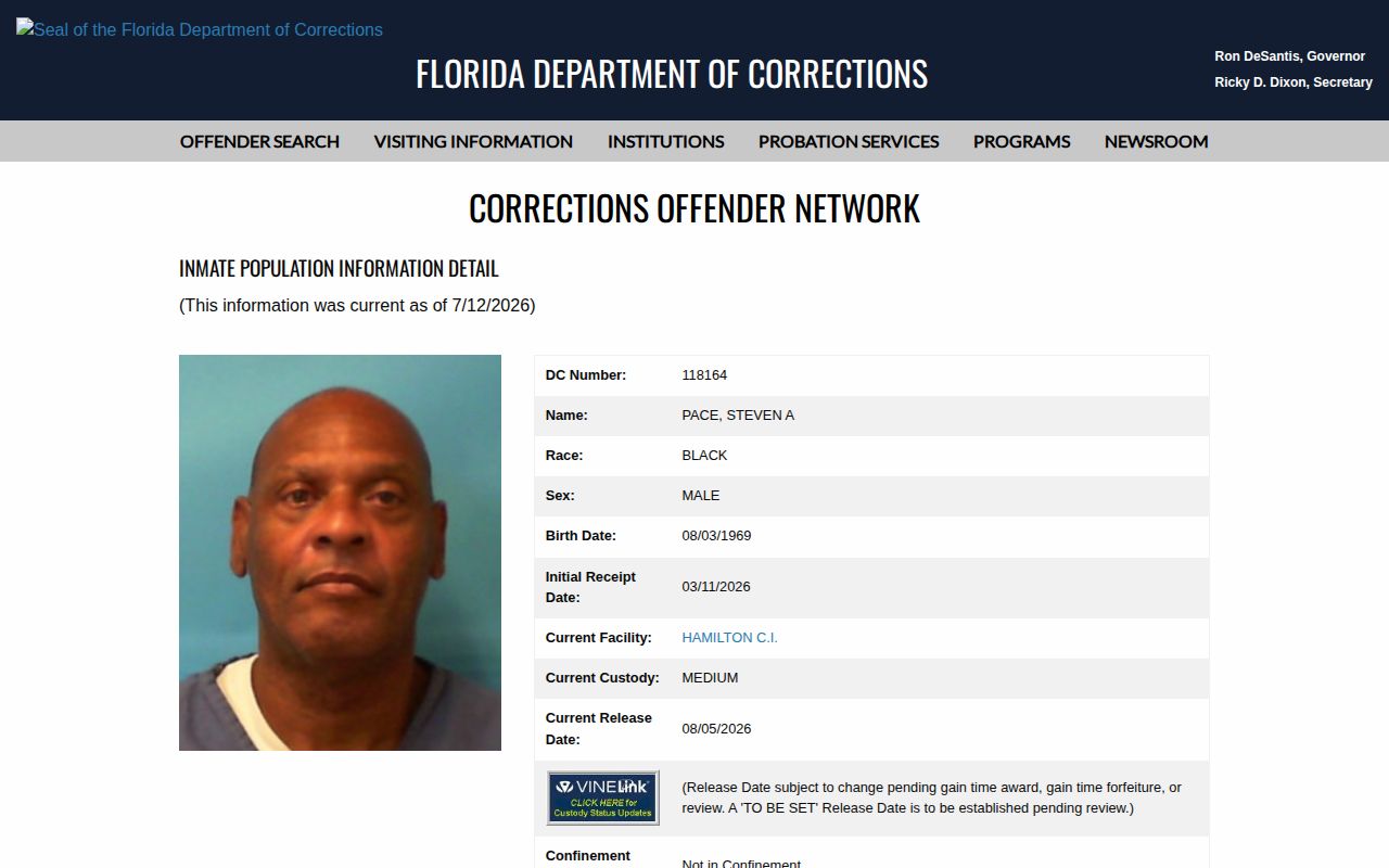 FDC inmate detail showing the Current Release Date and custody fields